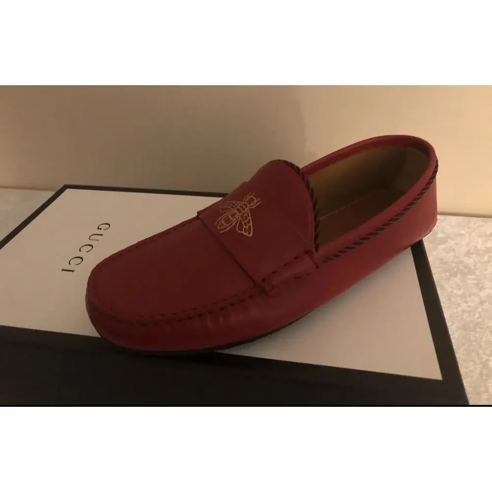 NIB Gucci Kanye Web Trim Red Leather Bee Detailed Drivers Sz 6.5EU/7.5US $620.00